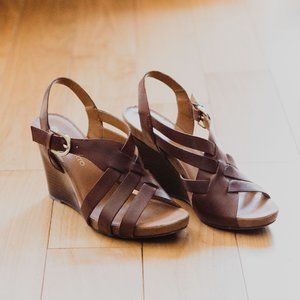 franco sarto brown leather wedge heel sandal